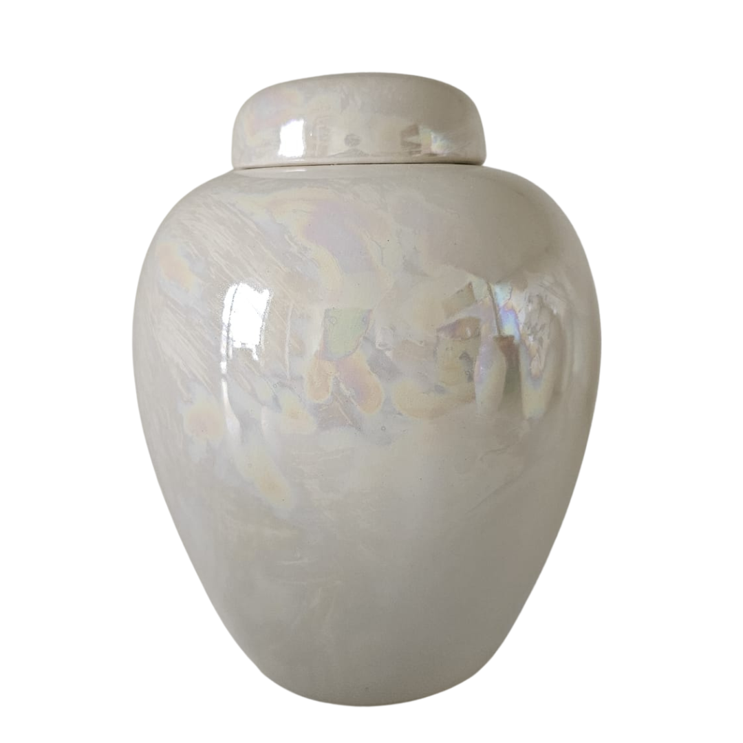 Pearl white ceramic urn Forever Pets Funeral